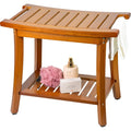 Dusche Sitz mit Griffen teak 33.2 x 56 x 47.2 cm tragbare hoelzerne Spa Badehocker Mit Lagerung Handtuch Regal fuer den Innen- und