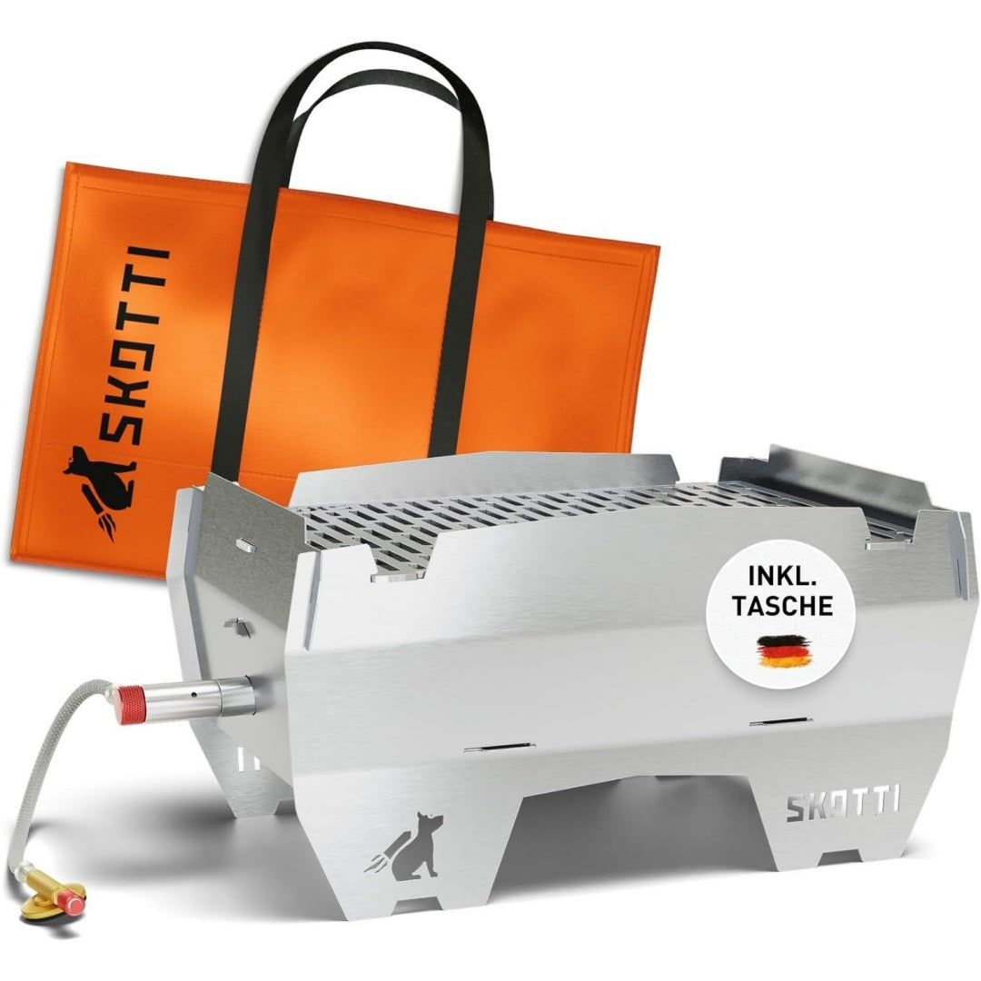 Grill Gas - kleiner faltbarer Camping Gasgrill fuer Gaskartuschen Steckbarer Campingkocher zum Grillen und Kochen - ideal fuer Camping