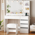 Schminktisch mit LED Beleuchtung und Hocker Weiss Glasplatte Schminktisch mit Steckdosen und Grosser Spiegel Frisiertisch mit 5 Schubladen