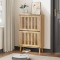Schuhschrank mit Lamellen und 2 Klappschubladen Gold schmaler Schuhschrank fuer den Eingangsbereich freistehender Schuh-Organizer-Schrank mit