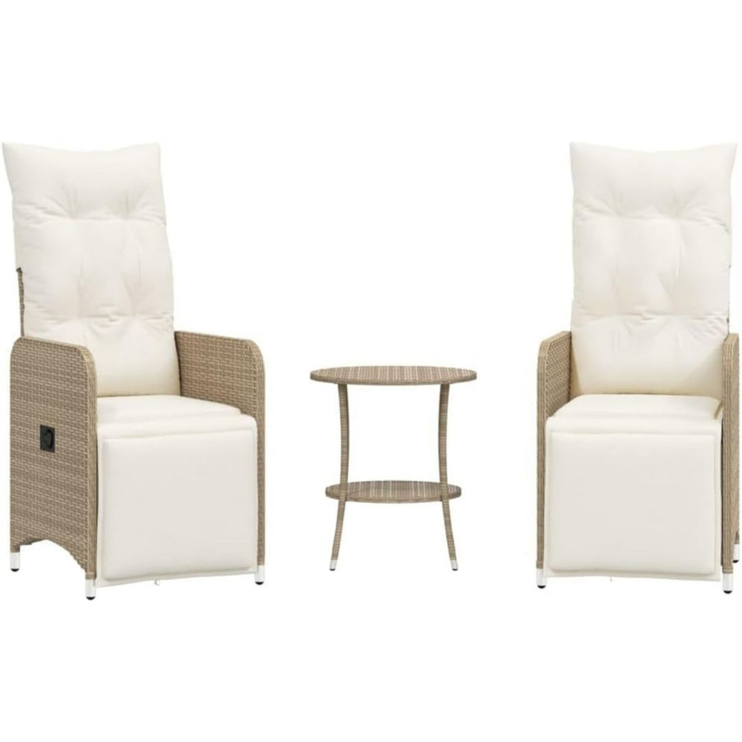 Gartensessel 2 STK. Verstellbar mit Tisch Poly Beige rattan