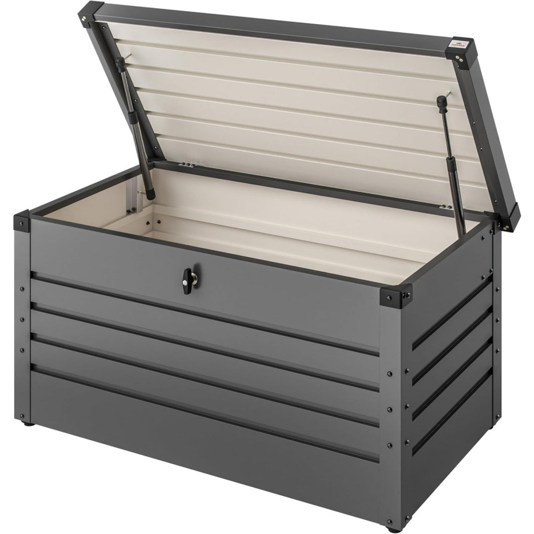 Auflagenbox aus Metall Volumen inkl. Handschuhe anthrazit 120x62cm Gartenhandschuhe inklusive Wetterfest