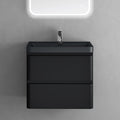 Badmoebel Set Unterschrank mit Waschbecken Wandhaengendes Badmoebel-Set mit Mineralguss-Waschbecken Schwarz matt 60x42x55cm LED-Spiegel elegant