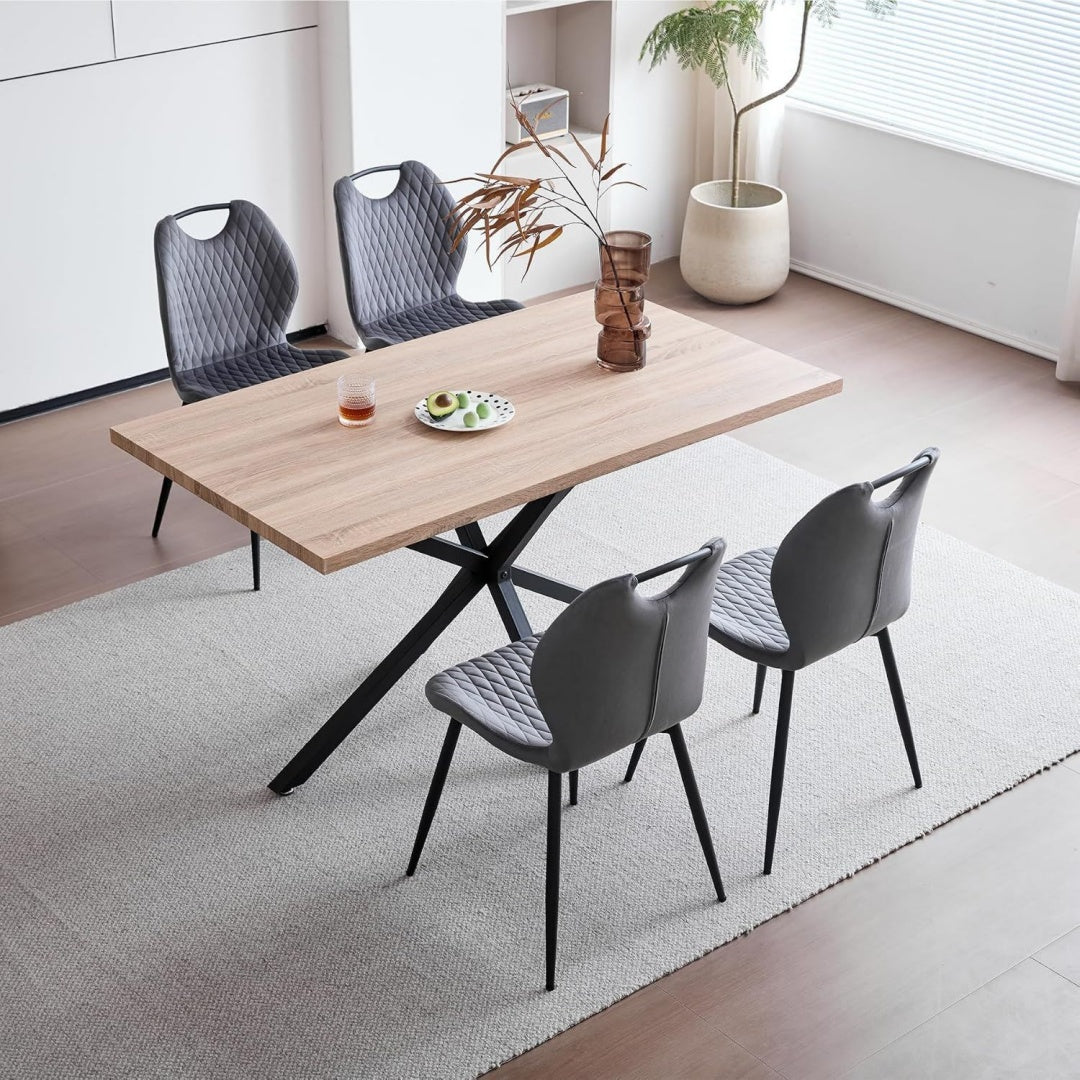 Esstisch mit 4 Stuehlen Esszimmer-Set Schwarz grau 140 78 77 cm Rechteckiger Esstisch aus 4 Stuehle mit hoher Rueckenlehne