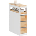 Badezimmerschrank Schmal Badschrank mit 3 Schubladen Nischenschrank mit Verstellbarem Einlegeboden fuer kleine Baeder WC Kueche Toilettenschrank Weiss