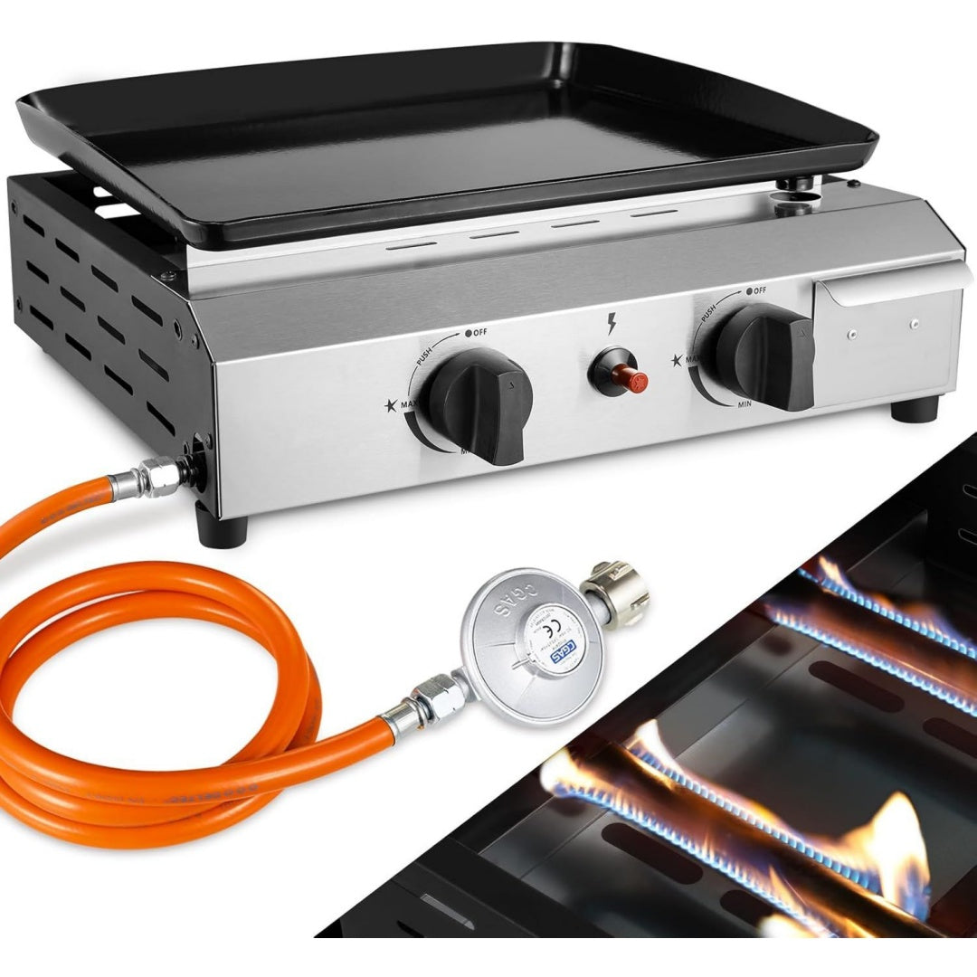 Gas Plancha Grillplatte edelstahl Tischgasgrill Plancha Gasgrill 2 Brenner