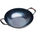 Handgehaemmerter Eisen mit flachem Boden Blau holz induktionsgeeignet 32 cm im Durchmesser