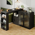 Wohnzimmer Bartisch 360 drehbarer Ess- und Barschrank mit Glasschranktueren Schwarz Multifunktionaler Aufbewahrungsschrank mit offenen Regalen und