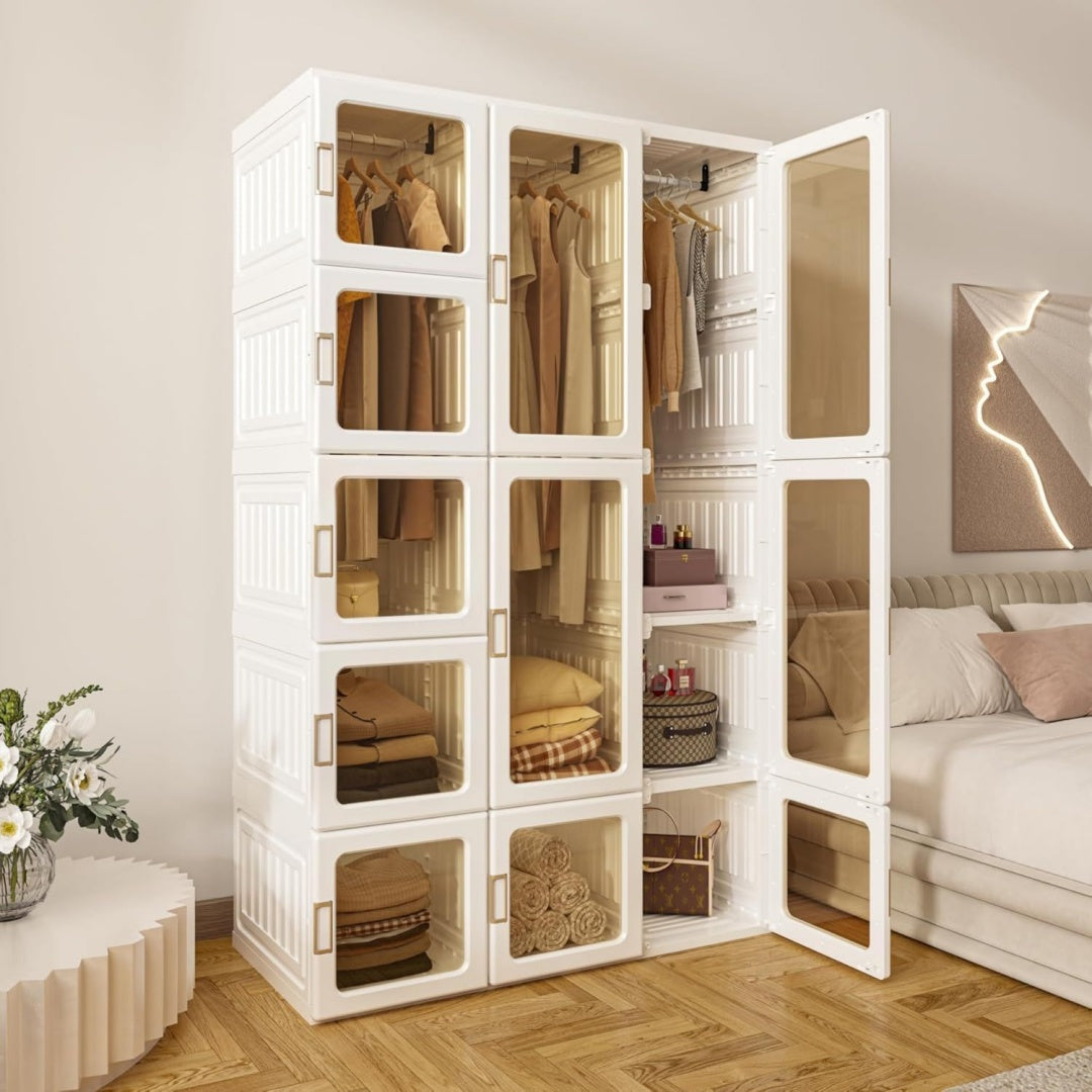Zusammenklappbarer Kleiderschrank Braun 104x170x50cm schnelle Montage vielseitiger Schrank mit Kleiderstange und Magnettueren