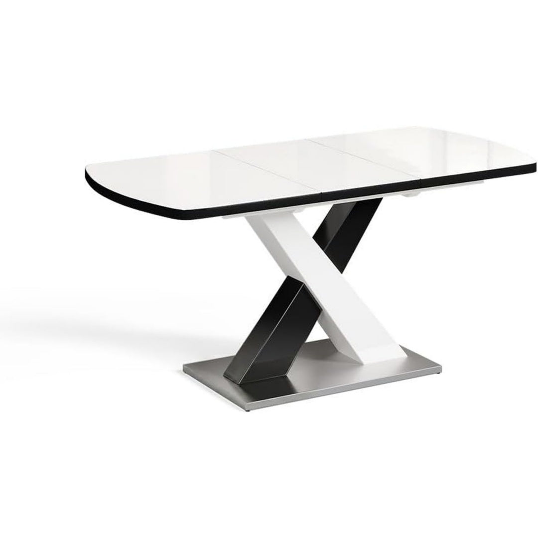 Esstisch Schwarz weiss 160 x 80 cm 120- ausziehbar mit X-Gestell und synchronem Ausziehmechanismus
