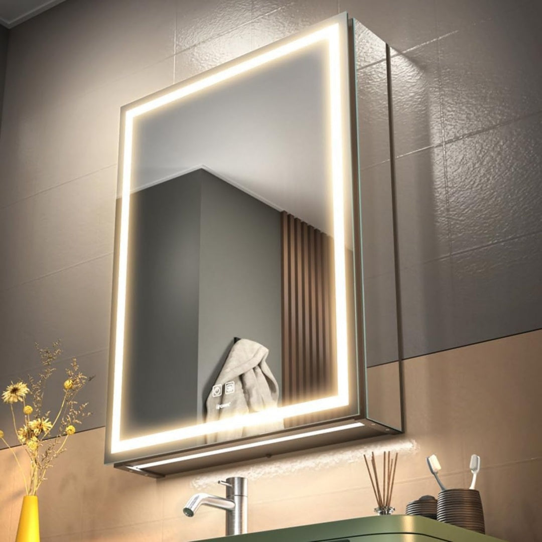 LED Beleuchtetes Badezimmer Medizin Spiegel Schrank 50 x 70 cm Defog Stufenloses Dimmen