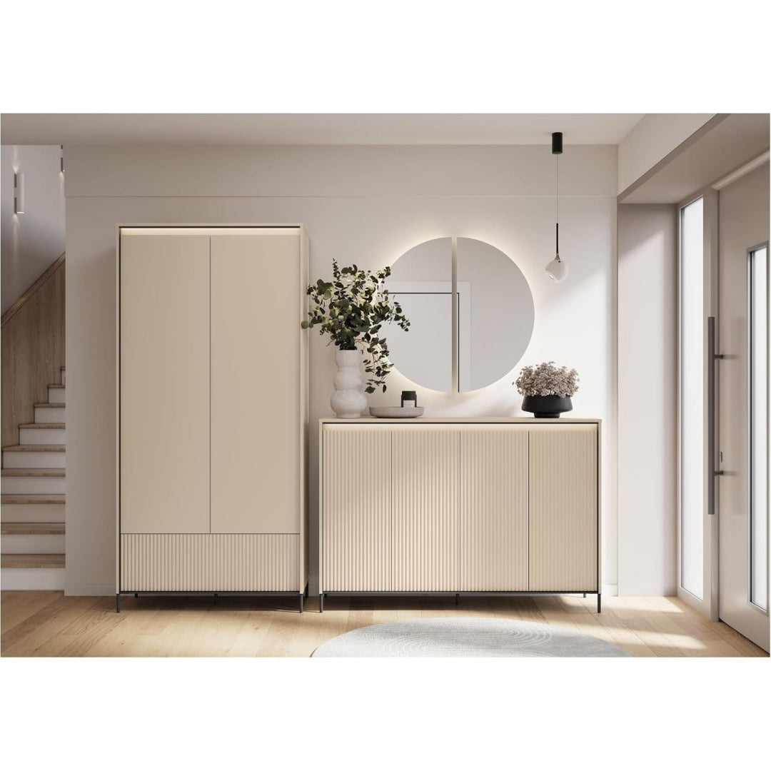 Garderobe Flur Moebel Set mit LED - Garderobenschrank Flur mitl Kommode - Garderobe Schrank - Flurgarderobe - Flurschrank hoch - Trend