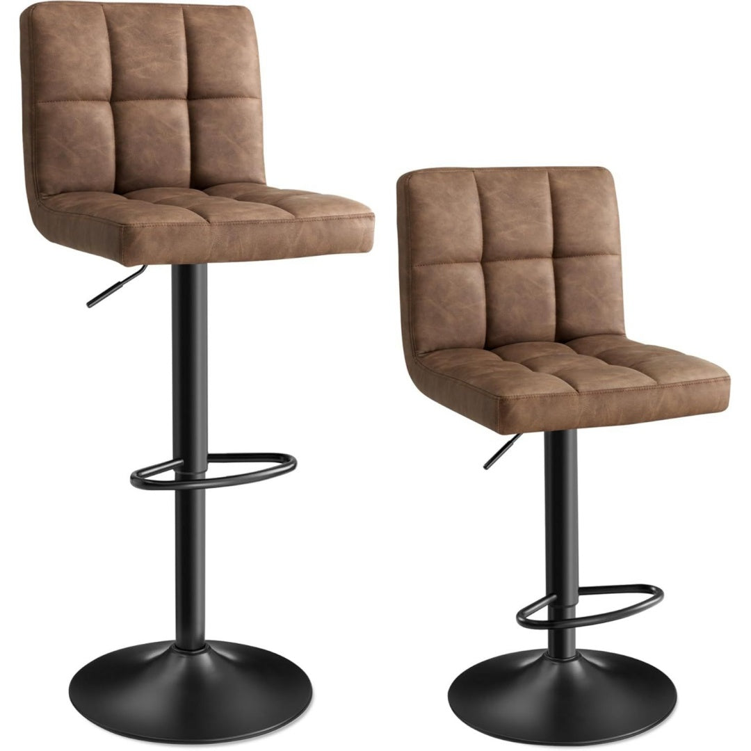 2er-Set Barhocker mit Lehne Schwarz hoehenverstellbar PU-Bezug Kuechenstuehle
