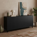 Kommode 185cm Schwarz holz mit 8 Faechern mit geriffelter Front Sideboard Wohnzimmer lang
