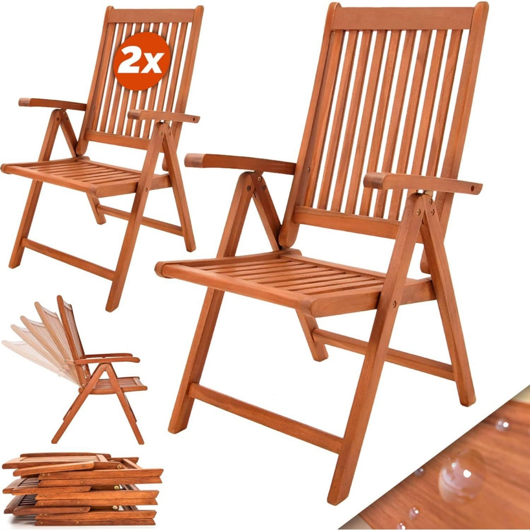 Gartenstuhl 2er-Set Eukalyptus FSC-Zertifiziert Klappbar Braun 56x54cm verstellbare Rueckenlehne Balkon