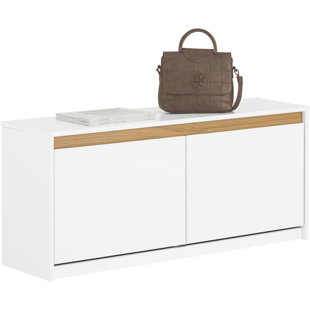 Schuhbank mit Sitzflaeche Stauraum fuer Flur Schuhkipper Dielenbank Weiss 104x47x30cm Sitzkommode schmal -W