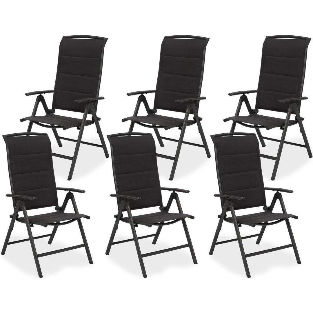 6er Set Gartenstuehle - Gepolsterte Klappstuehle 8-fach verstellbare Rueckenlehnen - Stuehle aus Aluminium - Wetterfest - Silber anthrazit