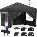 Pop up Pavillon wasserdicht stabil Winterfest Grau dunkelgrau 3x3 One-Touch-Aufbau Faltpavillon mit Seitenwaenden