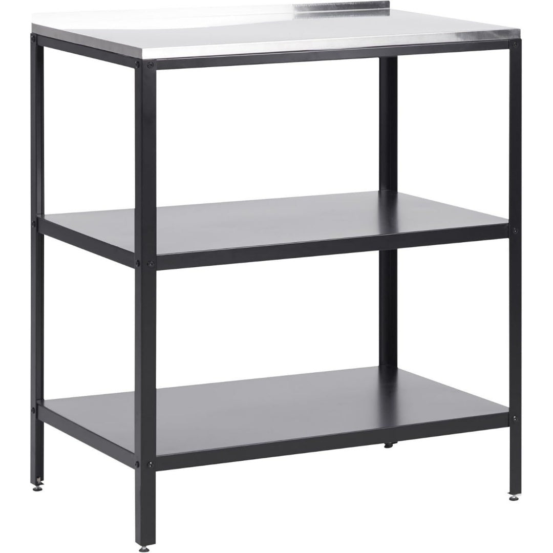 Outdoor-Kuecheninsel Stahl mit Edelstahlplatte modern Schwarz silber