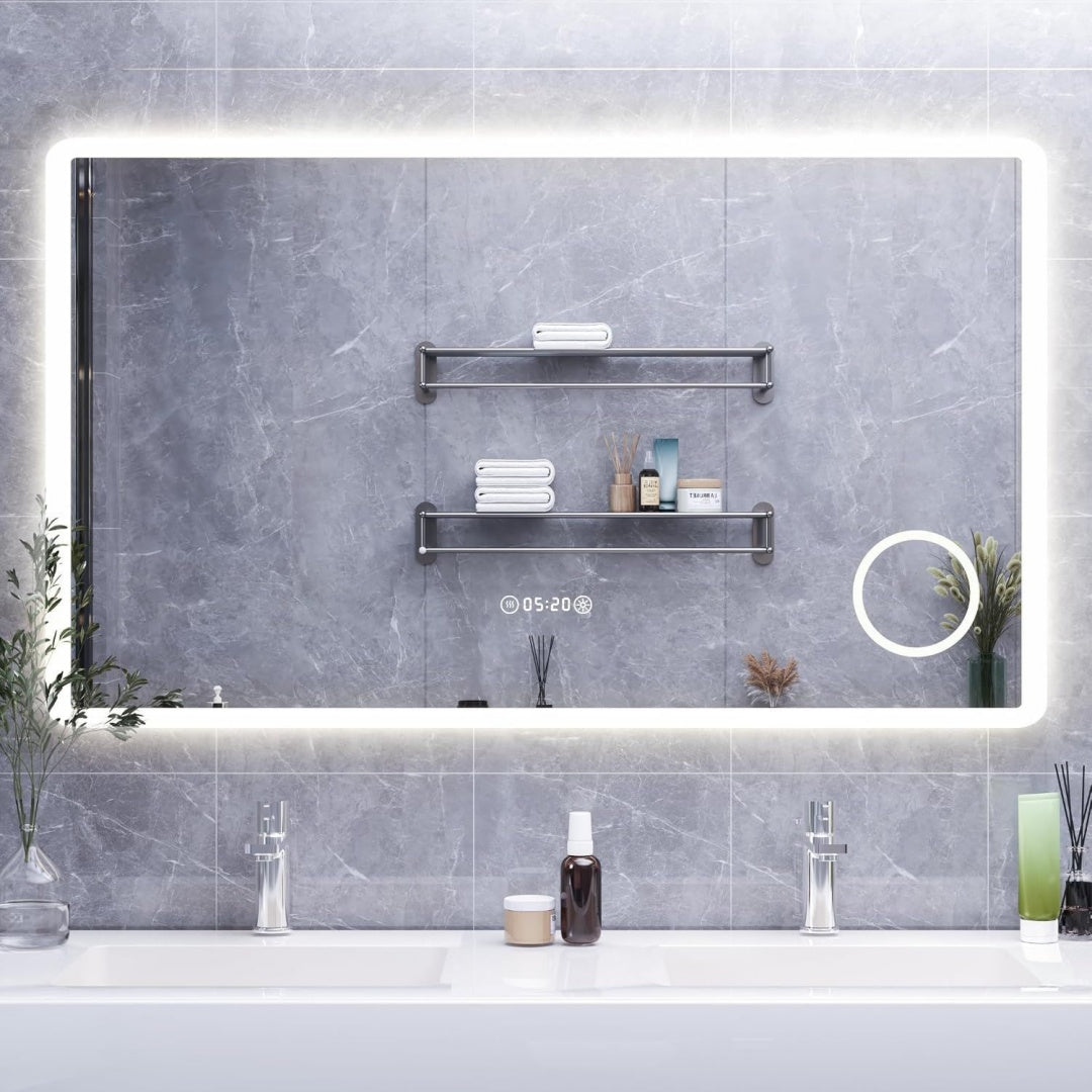 Badspiegel mit Beleuchtung Schwarz silber Wandspiegel mit Touch-Schalter Anti-Beschlag