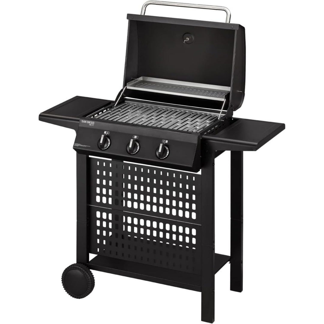 Gasgrill SAN DIEGO NEXT 3 Schwarz edelstahl 3 Brenner aus mit Grillthermometer