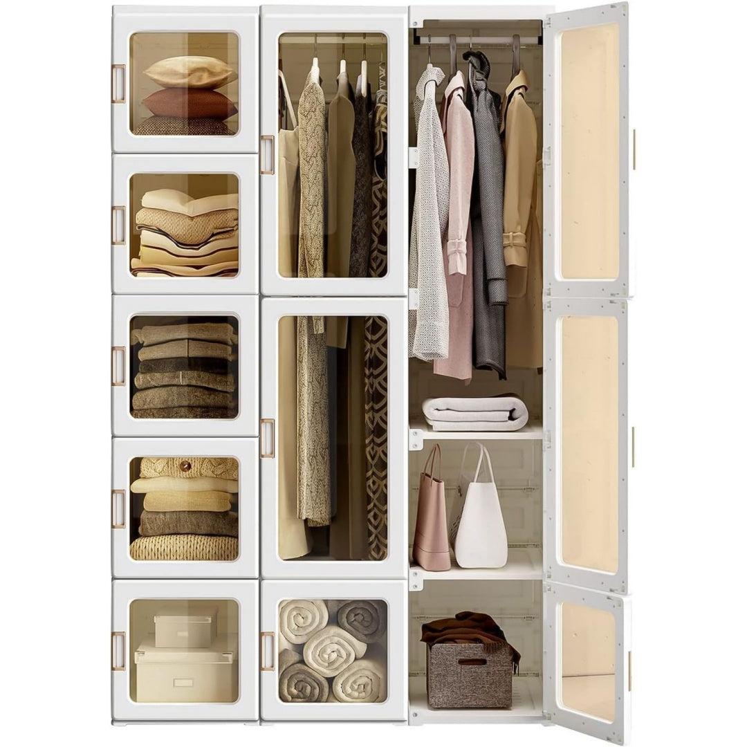 Kleiderschrank Weiss 104 x 170 x 50 cm einfache Montage Faltbarer Mehrzweckschrank mit Stange