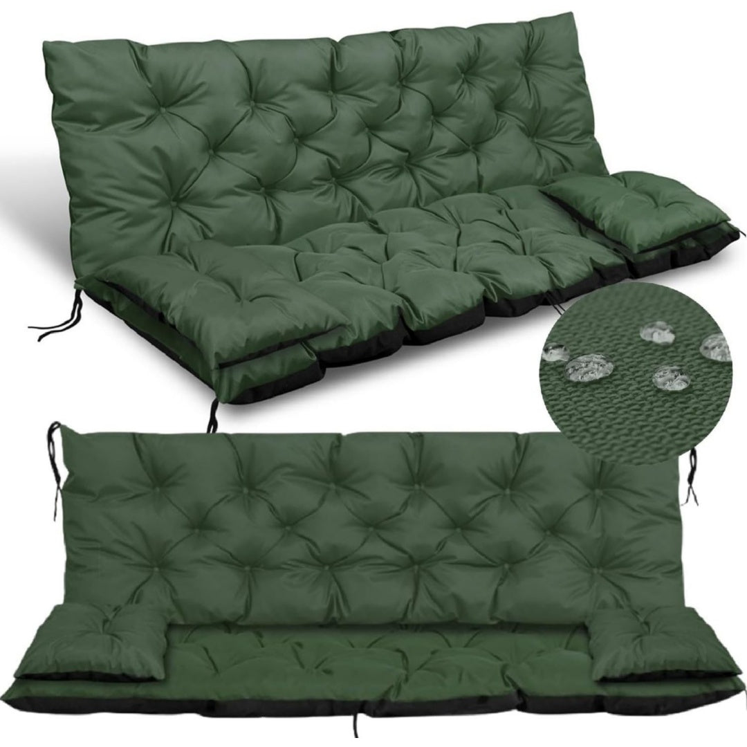 Schaukelkissen-Set grosses Kissen 2 kleinere Kissen Sitzpolster Gartenbank und Schaukel Gesteppt Wasserfest 180 x 60 x 50 cm