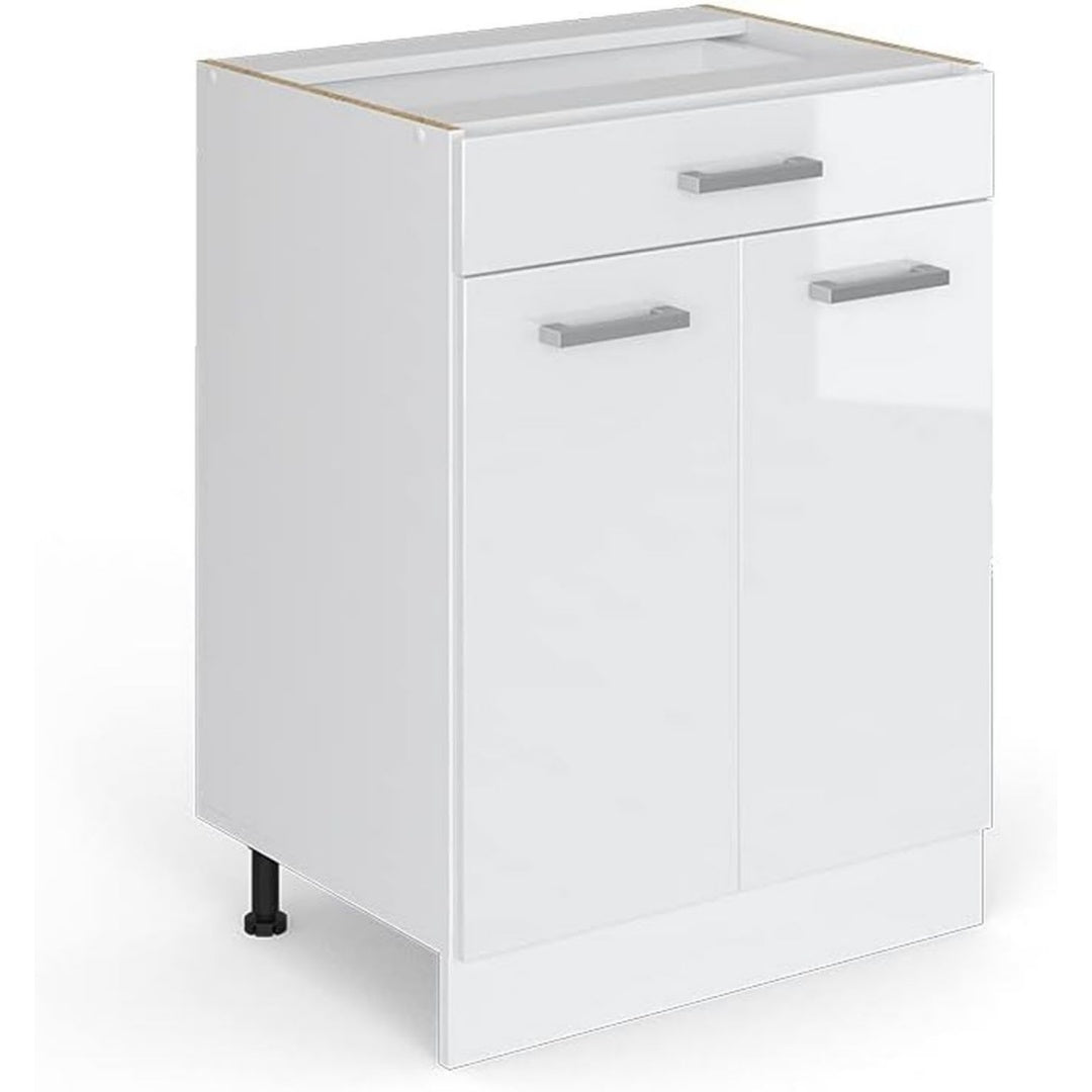 Unterschrank Weiss hochglanz 60 cm mit Schubladen ohne Arbeitsplatte