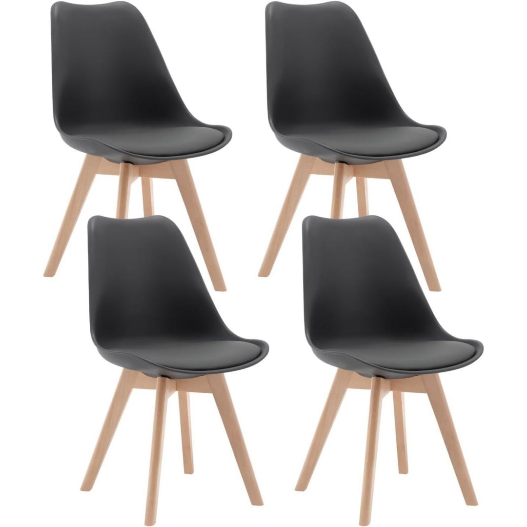 4er-Set Esszimmerstuehle Grau Kunstleder Massivholz BH29gr-4