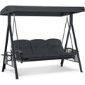 M 3-Sitzer Hollywoodschaukel mit Liegefunktion Grau 204x118x181 cm Verstellbarem Sonnendach Getraenkehalter Gartenschaukel bis 360kg Belastbar