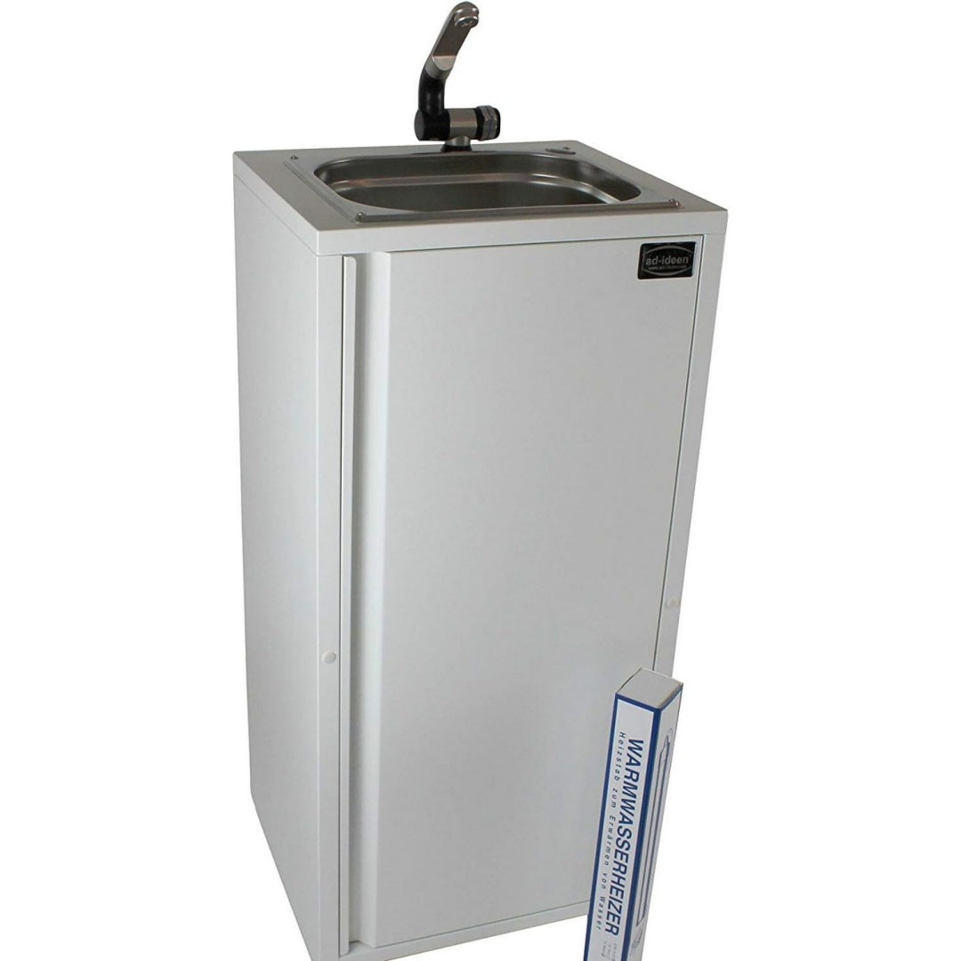 Mobiles Handwaschbecken Waschbecken Verkaufsstand + Heizstab Warmwasser bis ca. 36C Weiss