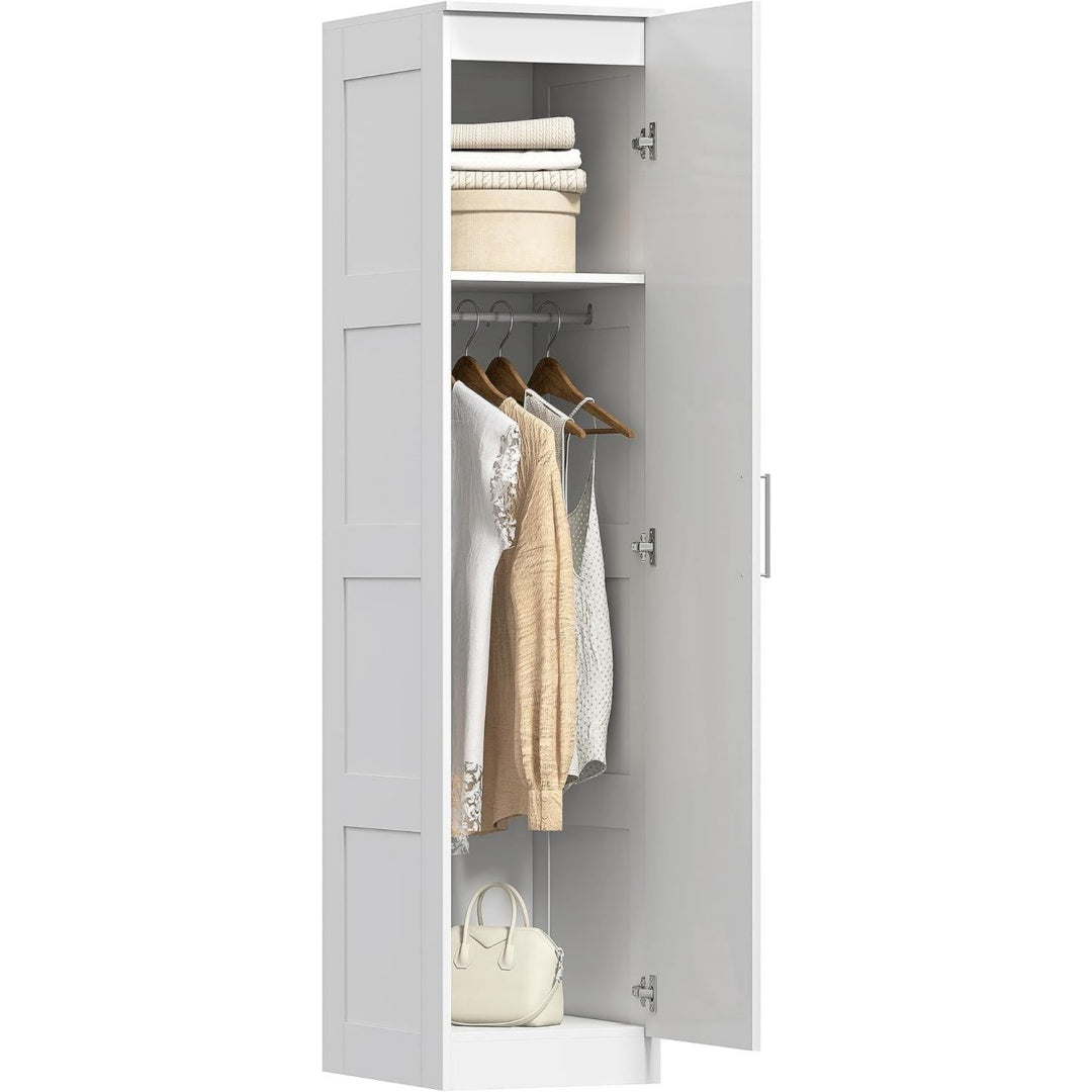Kleiderschrank Mehrzweckschrank mit Kleiderstange Weiss 40 x 52 x 180 cm Regal Soft-Close-Tuer Garderobenschrank Schrank Drehtuerenschrank fuer