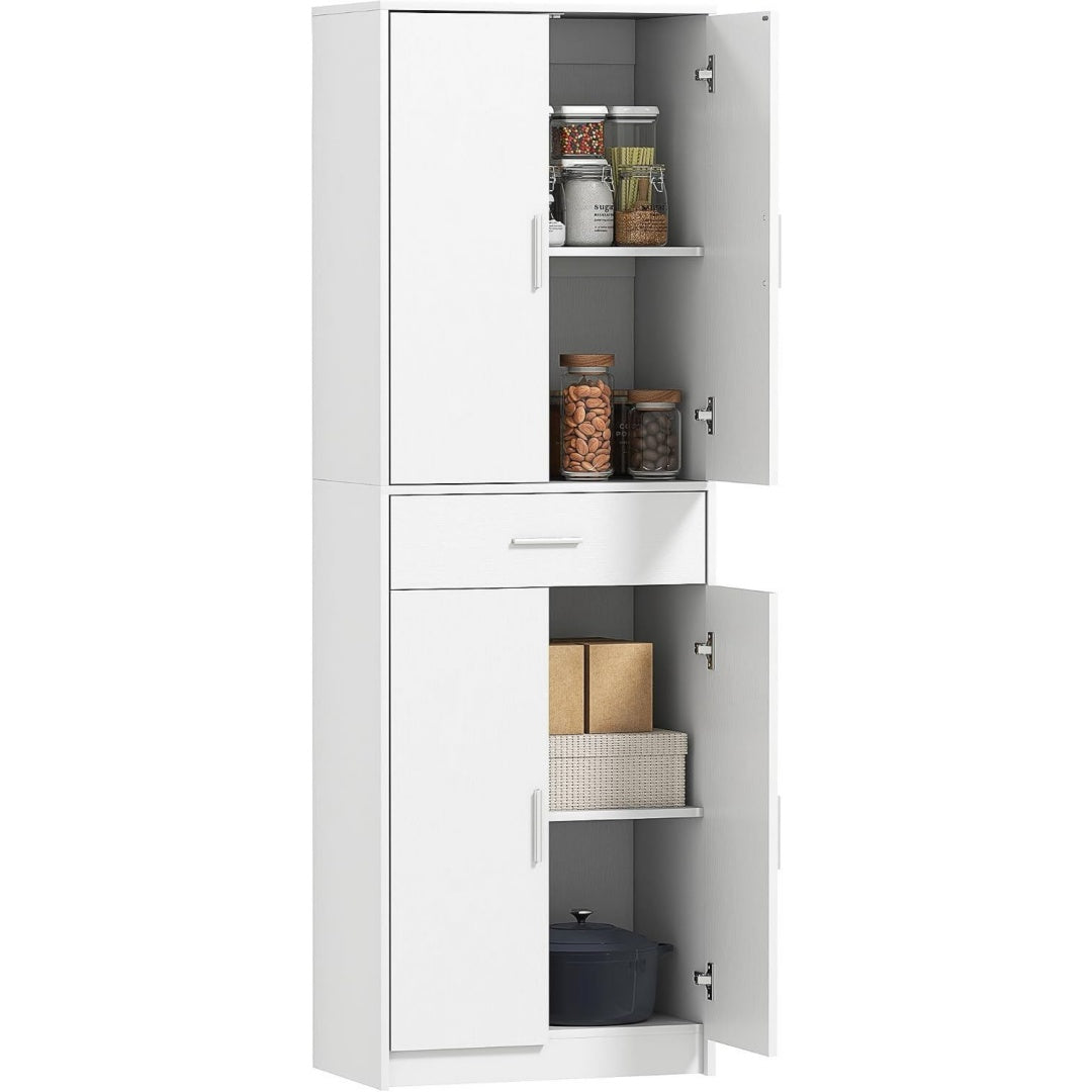 Kuechenschrank mit Verstellbaren Einlegeboeden Hochschrank Weiss 60 x 35 x 180 cm 4 Tueren Buffetschrank mit Schublade