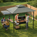 Grillpavillon mit Seitendach 2 Seitenablagen 5 Haken 244 x 151 x 260 cm Uberdachter Grillplatz fuer Garten Flammschutz Doppelsrauchabzug