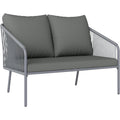 Gartensofa 2-Sitzer Rattansofa mit Kissen Wetterfest Poly Loungesofa Sitzgruppe Grau rattan Couch fuer Garten Terrasse Balkon