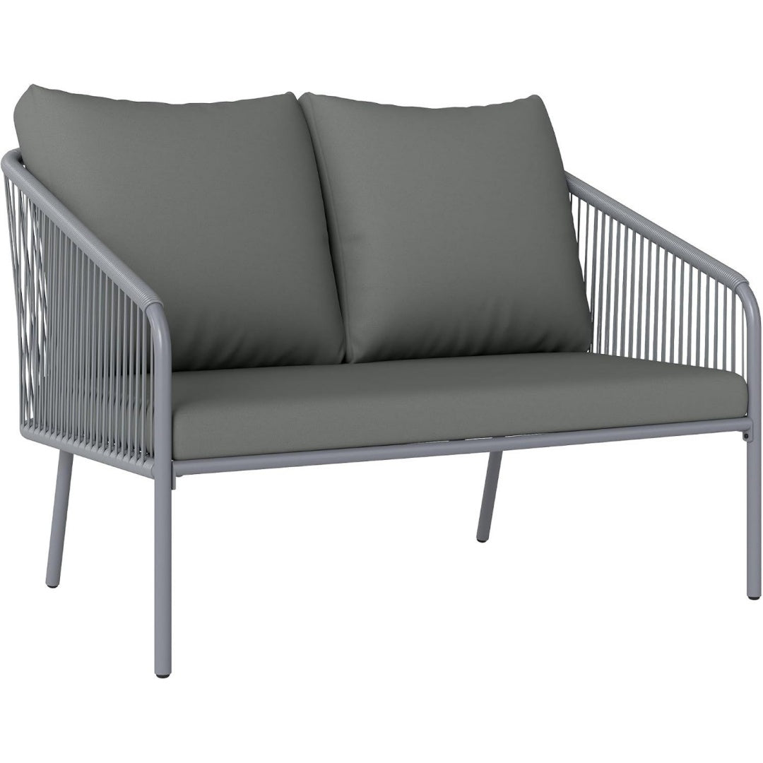 Gartensofa 2-Sitzer Rattansofa mit Kissen Wetterfest Poly Loungesofa Sitzgruppe Grau rattan Couch fuer Garten Terrasse Balkon