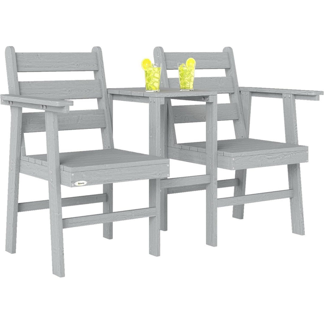 Garten-Loveseat Jack Jill mit integriertem Tisch 2-Sitzer Grau gepraegte Holzliebesbank fuer Terrasse