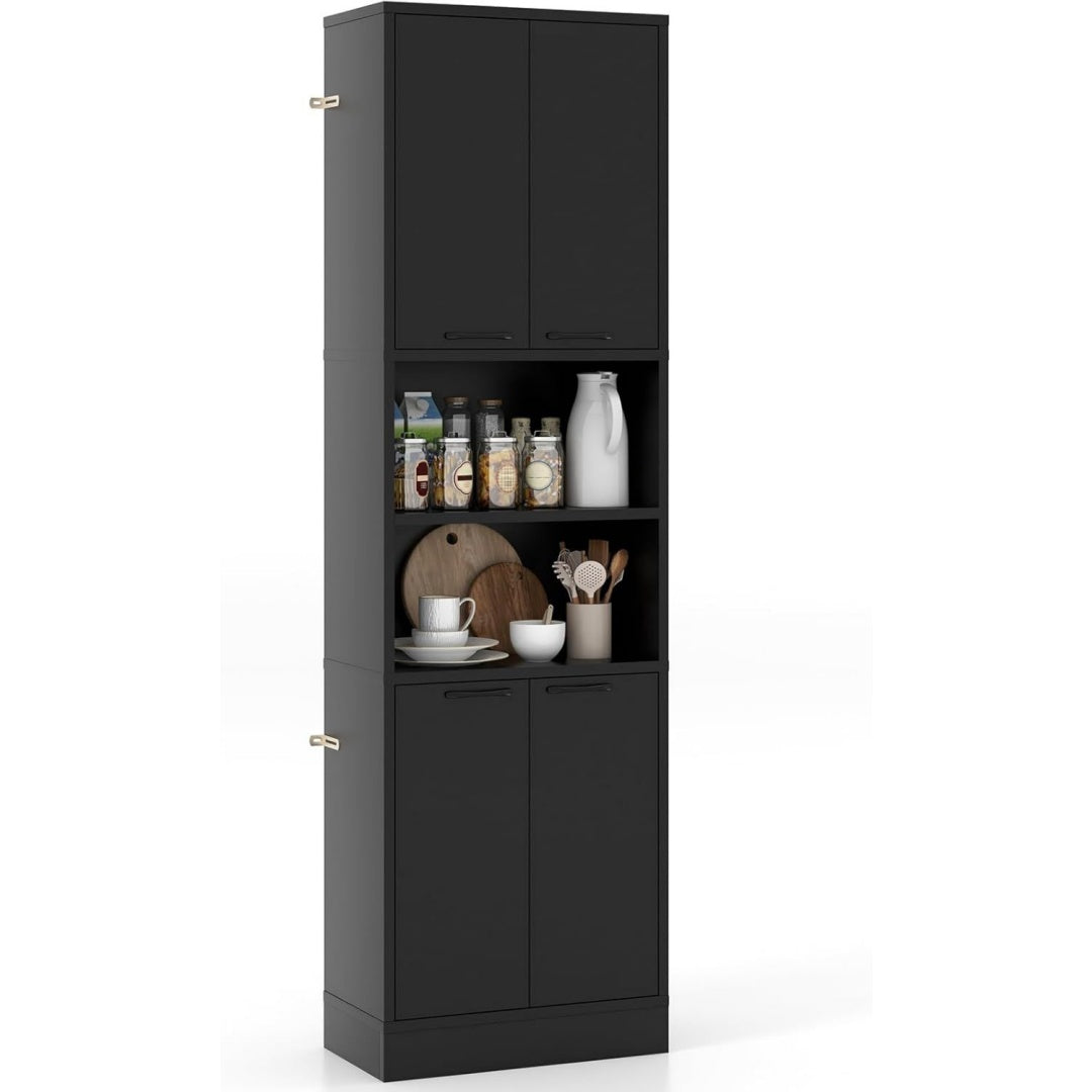 190 cm hoher Kuechenschrank Vorratsschrank Schwarz Hochschrank mit Tueren Regalen
