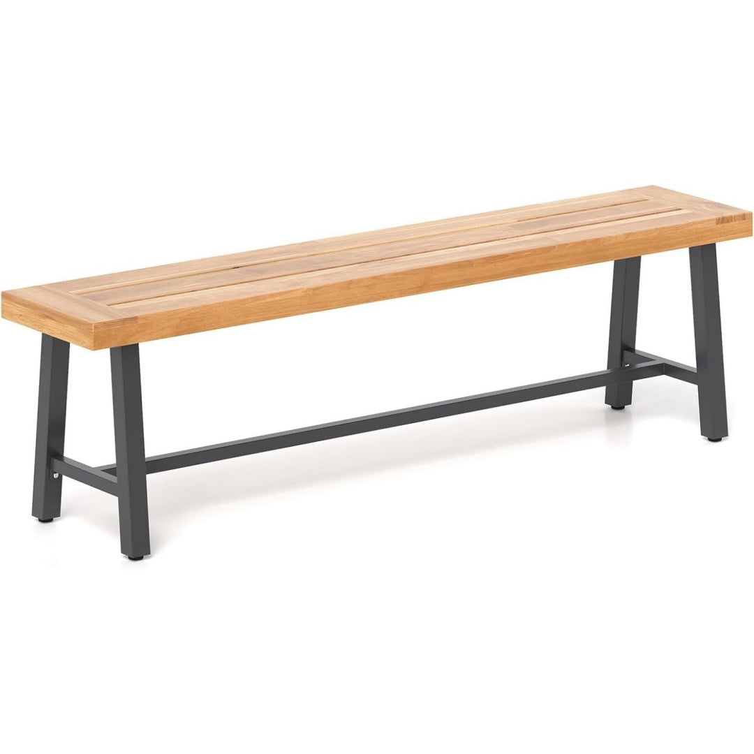 Gartenbank wetterfest 160 x 32 x 45 cm 3-Sitzer Sitzbank ohne Rueckenlehne Parkbank aus Akazienholz und Metall