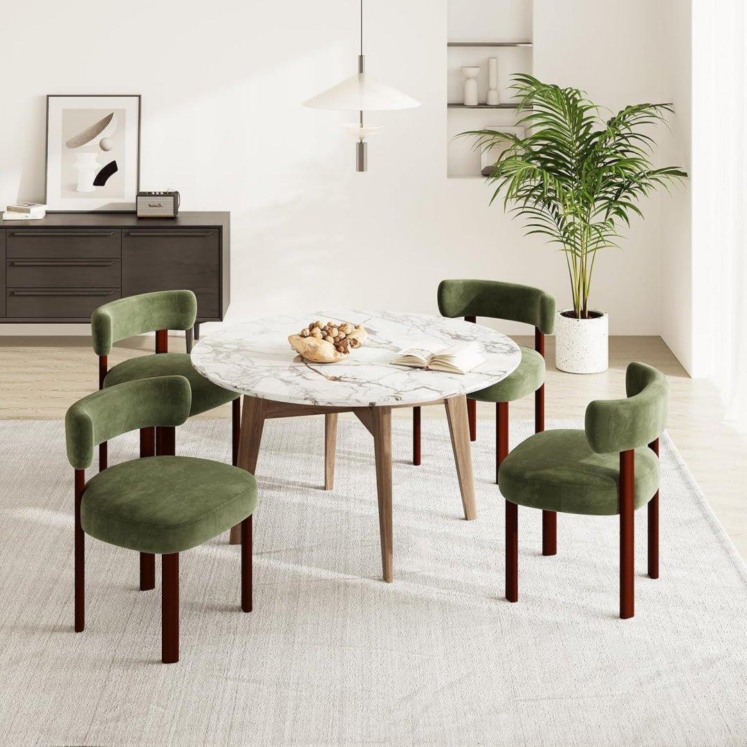 Mid-Century Modern Design Sherpa Esszimmerstuehle 4er Set Gruen Landhaus-Stil Boucle Kuechenstuehle mit offener geschwungener Rueckenlehne fuer