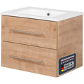 Badmoebel Set 62 cm Waschtischunterschrank und Keramikbecken in AST- Braun eiche Made in Germany fuer Moderne Baeder