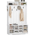 Garderobenstaender mit Schuhbank Weiss Garderoben-Set mit 8 Doppelhaken Offenem Stauraum Flurgarderobe Set Kompaktgarderobe mit Schuhschrank fuer
