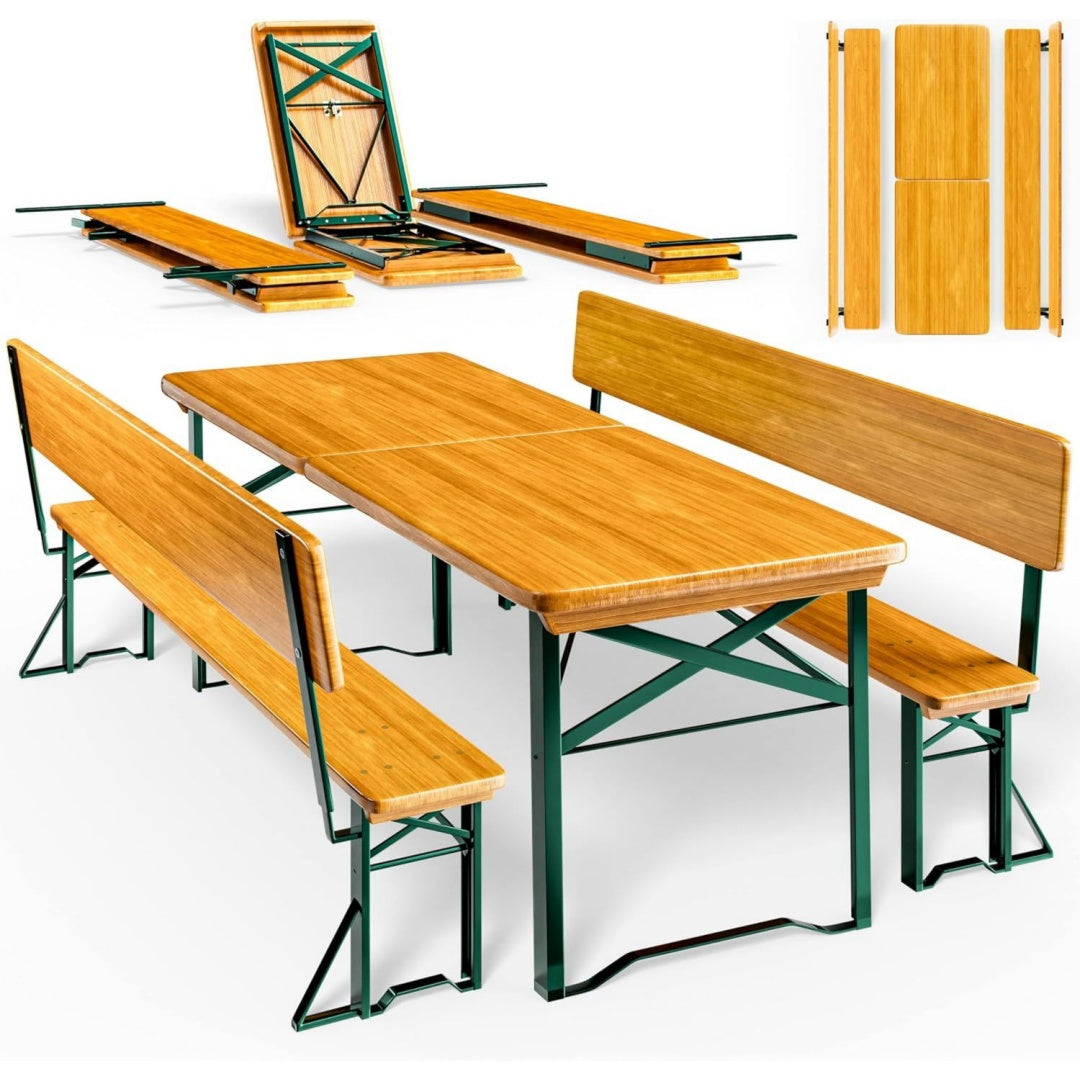 Klappbare Bierzeltgarnitur mit Rueckenlehnen holz 170 cm Klappbar Stabil