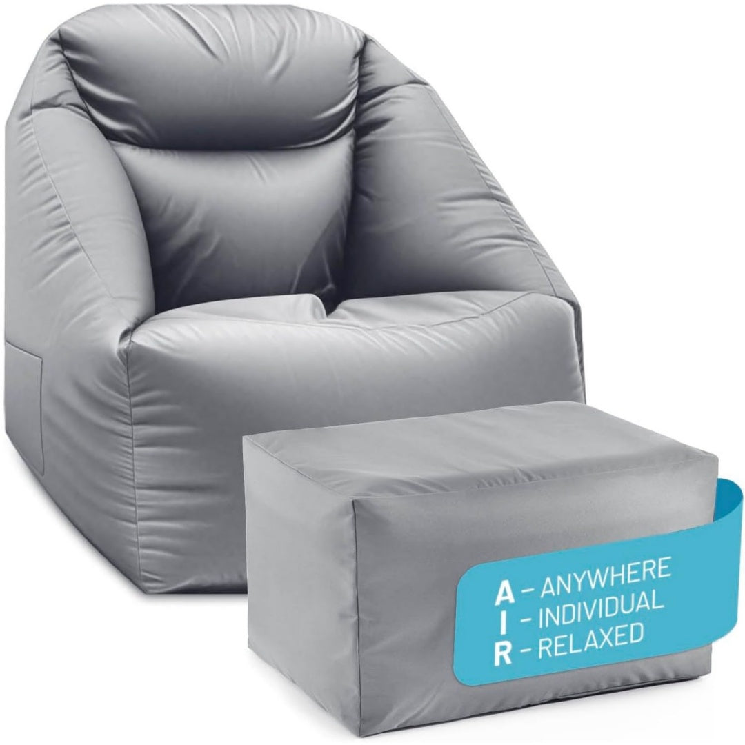 Relax-Set Aufblasbarer Sessel + Outdoor Hocker - als Sitzsack Ablage regulierbarer 5-Kammer Camping Sofa Luftsessel Waschbar