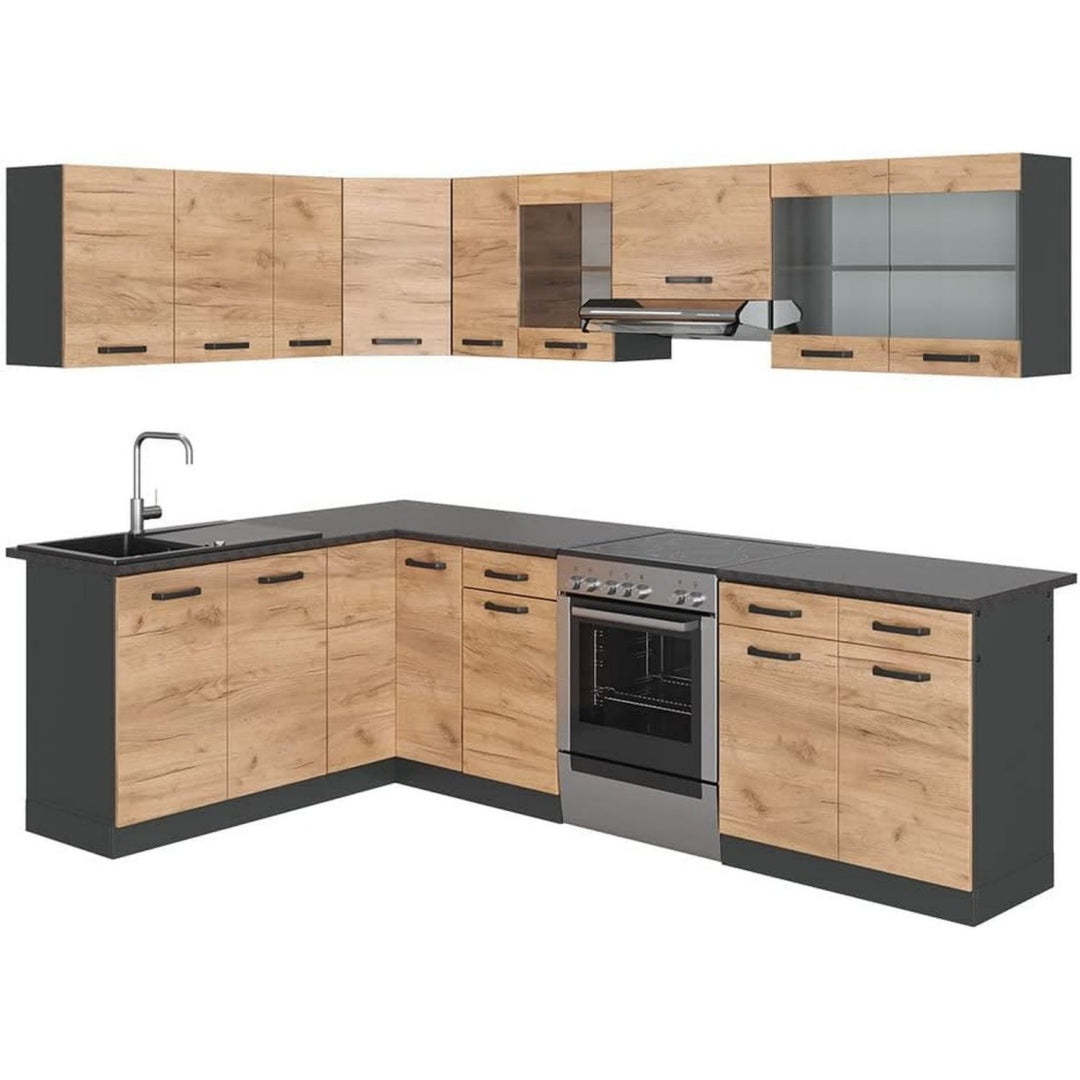 Eckkueche Rick Schwarz anthrazit 267 x 167 cm Goldkraft/mit variabel kombinierbaren Modulen und hoehenverstellbaren Fuessen
