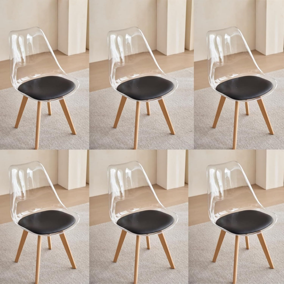 6er Set Esszimmerstuhls Schwarz Gepolsterter Esszimmerstuhl mit Transparenter Rueckenlehne Moderner