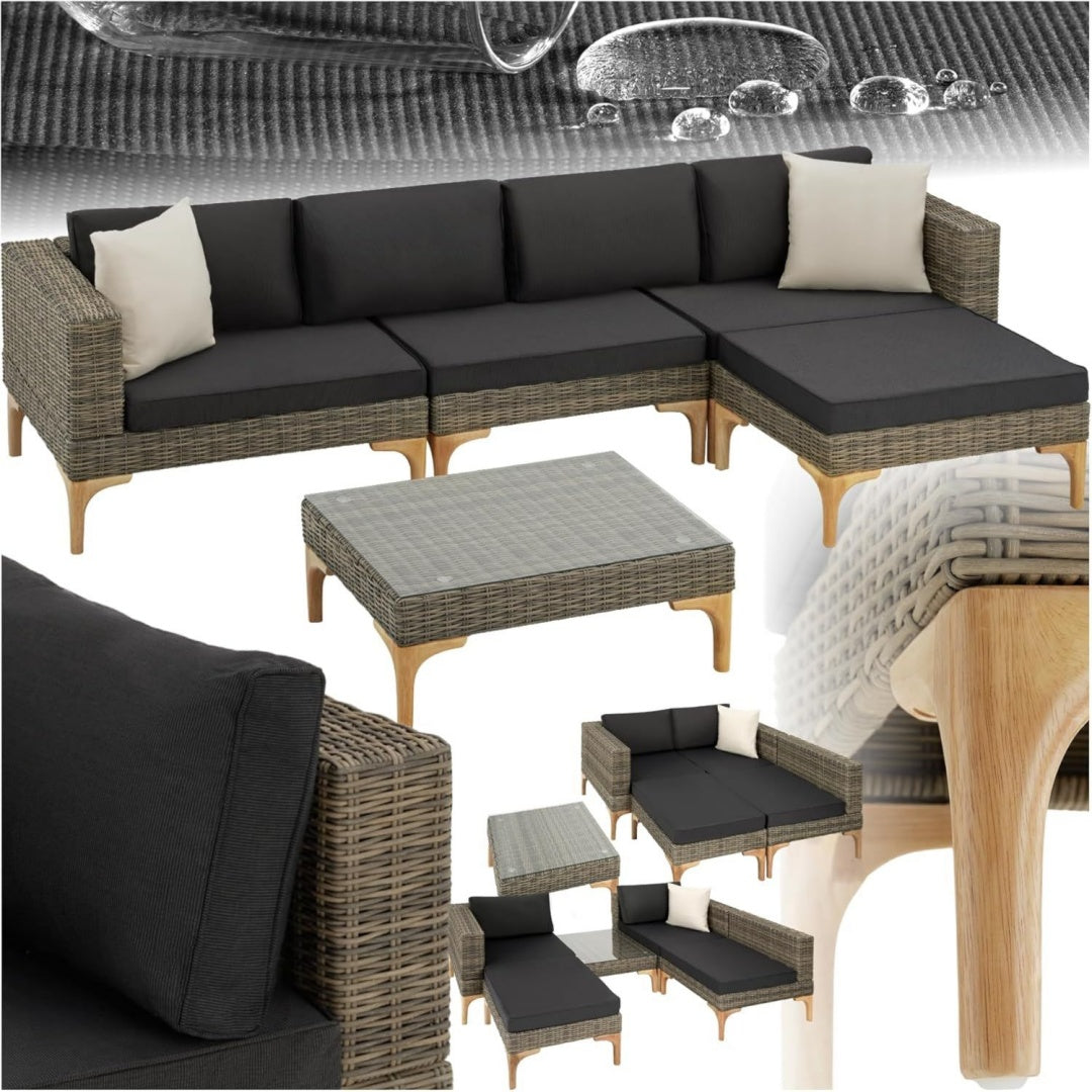 Aluminium Poly Lounge natur rattan Gartenmoebel Sofa Set mit Ecksessel Sessel