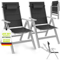 Gartenstuhl Hochlehner 2er Set mit Armlehnen Kopfkissen Klappstuhl 7-fach Verstellbar inkl. Polsterung Campingstuhl Klappbar Schwarz